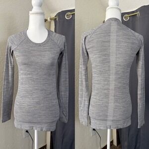 Lululemon Swiftly Stride Long Sleeve Grey White Striped Running Shirt Size 6